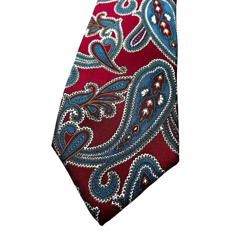 Christian Dior Monsieur neck tie designer classic all silk red blue gray paisley